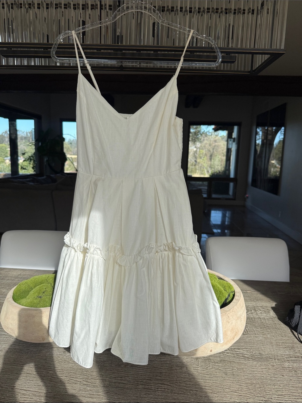 Women’s Cream Spaghetti-Strap Tiered Mini Dress